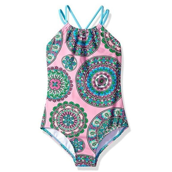 Kanu Surf Girls' Jasmine Sport Halter One Piece Swimsuit Multicolor Size 5 - Picture 1 of 2